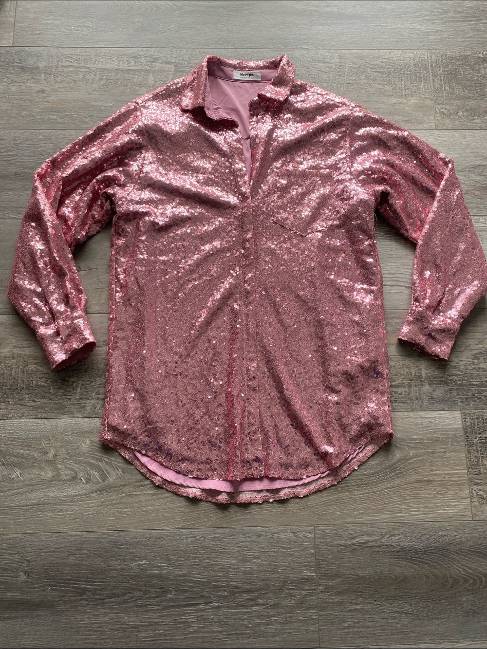 Showpo Pink Sequin Shirt Dress Womens Sz 6 Button-Up